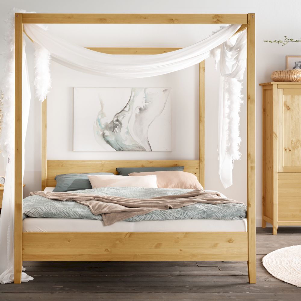 Massivholz »Solvita« Himmelbett laugenfarbig 160x200 cm