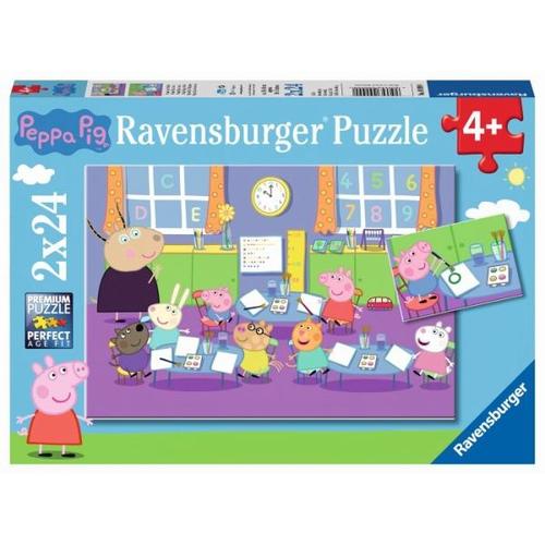 Ravensburger Kinderpuzzle - 09099 Peppa in der Schule - Puzzle für Kinder ab 4 Jahren, Peppa Wutz Puzzle mit 2x24 Teilen - Ravensburger Verlag