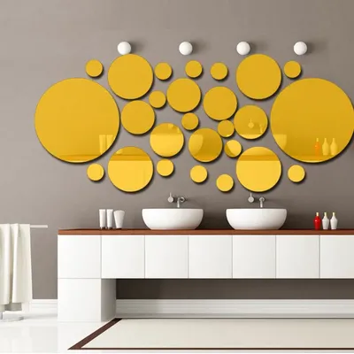 32 stücke Geometrische Kreis 3D Spiegel Wand Aufkleber DIY Home TV Hintergrund Wohnzimmer Bad Decor Abnehmbare Kombination Aufkleber Image