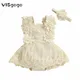 VISgogo Baby Girls Romper Dress Summer Sleeveless Square Neck Floral Lace Embroidery Party Princess