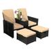 ONLYCTR 5 Piece Patio Furniture Conversation Set with Ottoman Patio Wicker Loveseat and Table Set Wicker Furniture for Garden Patio Balcony Beach Coffee Bar Deck(Black wicker Khaki cushion)