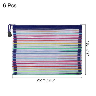 6 Pcs Mesh Zipper Pouches, A5 Colorful Document Bags Storage Organizer - 9.8 x 7 inch