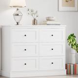 6 Drawer Dresser, Modern Dresser Double Dresser 6 Drawer Chest with Deep Drawers, Storage Organizer Drawer Cabinet