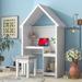 House-Shaped Desk with a Cushion Stool For Kids