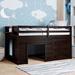 Twin Size Low Loft Beds with Storage Drawers, Wooden Loft Bedframe with Cabinet and Bedside Tray, for Kids, Girls Boys, Espresso