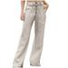 RYRJJ Women Elagant Bootcut Flare Pants Plus Size Wide Leg Palazzo Pants Long Lounge Slacks High Waist Button Trousers Pocket(Khaki 3XL)