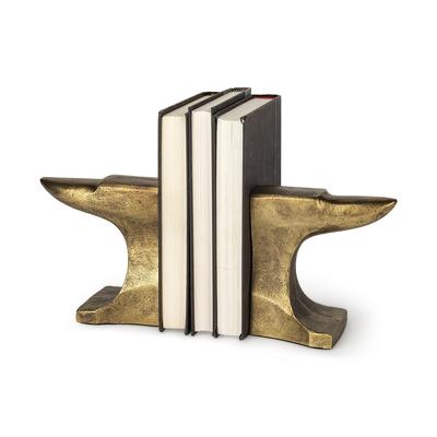 Distressed Brushed Gold Anvil Bookends - 6.2992" H x 3.5433" W x 11.811" D