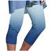 RYRJJ Capri Pants for Women Casual Summer Pull On Yoga Dress Capris Work Jeggings Trendy Print Athletic Golf Crop Pants with Pockets(Light Blue L)