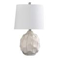 HomeRoots 524251 21.75 x 13 x 13 in. Cream Ceramic Faceted Table Lamp with Off White Drum Shade