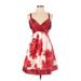 Guess Jeans Cocktail Dress - A-Line Plunge Sleeveless: Red Floral Dresses - Women's Size 3