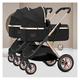 Twin Baby Pram Stroller,Double Infant Stroller,Toddler Umbrella Stroller for Twins Side by Side,Foldable Double Seat Tandem Stroller High Landscape Foldable Pushchair (Color : Nero)