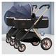 Twin Baby Pram Stroller,Double Infant Stroller,Toddler Umbrella Stroller for Twins Side by Side,Foldable Double Seat Tandem Stroller High Landscape Foldable Pushchair (Color : Blue)