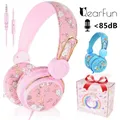 Téléphone de sauna avec micro pour enfants musique stéréo 3D écouteurs filaires roses téléphone