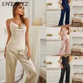 Pyjama 3 pièces en Satin de soie pour femmes vêtements de nuit Sexy à la mode haut et short