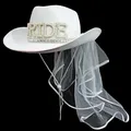 Chapeau de cowgirl avec voile pour la mariée chapeau de cowboy chapeau de plage d'été long voile
