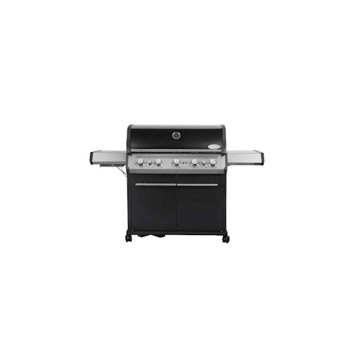 SANTOS Gasgrill S-518 mit 5 Hauptbrenner, Infrarotseitenbrenner & Heckbrenner | inkl. Drehspieß, Rostheber & Silikonablage | Schwarz/Silber