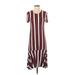 Trafaluc by Zara Casual Dress - Midi Crew Neck Short sleeves: Burgundy Print Dresses - Women's Size Small