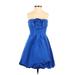 BCBGMAXAZRIA Cocktail Dress - A-Line Sweetheart Sleeveless: Blue Print Dresses - Women's Size 0