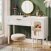 43" Modern Vanity Desk, Makeup Vanity Table with Large Drawers and 2-Tier Storage Cabinet, White