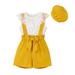 Youmylove Toddler Children S Girls Summer Suit Lace Collar Undershirt Tops Cute Straps Shorts Beret Picnic Wear Toddler Girl Clothes
