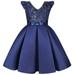 HAPIMO Girls s Party Gown Birthday Dress Floral Relaxed Comfy Cute Holiday Princess Dress Lovely Flying Sleeve V Neck Pleated Swing Hem Navy 2-3 Years