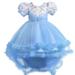 HAPIMO Girls s Party Gown Birthday Tail Dress Floral Relaxed Comfy Mesh Ruffle Hem Short Sleeve Princess Dress Lovely Holiday Cute Round Neck Blue Years