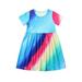 HAPIMO Girls s A Line Dress Teens Tie Dye Relaxed Comfy Lovely Short Sleeve Round Neck Pleated Swing Hem Cute Princess Dress Holiday Light blue 160