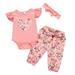 Efsteb Toddler Girl Outfits Newborn Toddler Infant Baby Girls Clothes Sets Casual Round Neck Short Sleeve Bodysuit Romper and Floral Long Pants Outfits Pink 12-18 Months