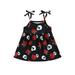 Eyicmarn Toddler Girl Halloween Dress Sleeveless Tie-Up Shoulder Strap Flower Skull Print A-Line Dress