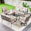 Lark Manor™ Arriona 7 Person Metal Patio Conversation Set w/ Loveseat & Swivel Lounge Chairs in Black | 35.4 H x 74.4 W x 24.8 D in | Wayfair