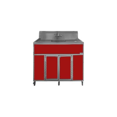 Monsam PSE-2001LA-RED Red Single Deep Basin Portable Commercial Sink with 2 Drainboards
