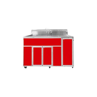 Monsam PSE-2002LA-RED Red Double Deep Basin Portable Commercial Sink with 2 Drainboards