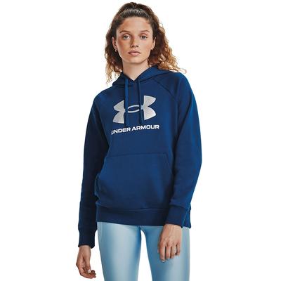 Under Armour Women's Rival Fleece Glitter Big Logo Hoodie (Size XL) Varsity Blue/White, Cotton,Polyester