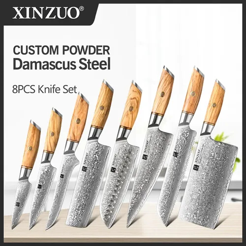 XINZUO 1-8 stücke Küche Messer Set 73 Schichten Nach Damaskus Stahl 15 ° ± 1 Pro Seite Stahl klinge
