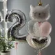 9Pcs Weiß Crown Katze Helium Ballons Set Cartoon Tier Globos Hochzeit Glücklich Geburtstag Party