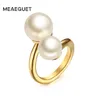 Meaeguet Mode Gold-Farbe Simulierte Perle Ringe Für Frau Accent Bypass Offenen Edelstahl Partei