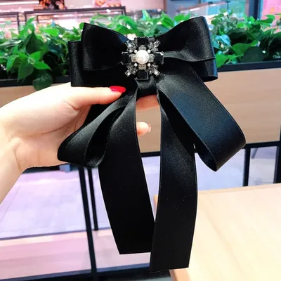 Koreanische High-end-Schwarz Strass Bogen Brosche Schmuck Luxus Übertrieben Große Neckpin Bowtie