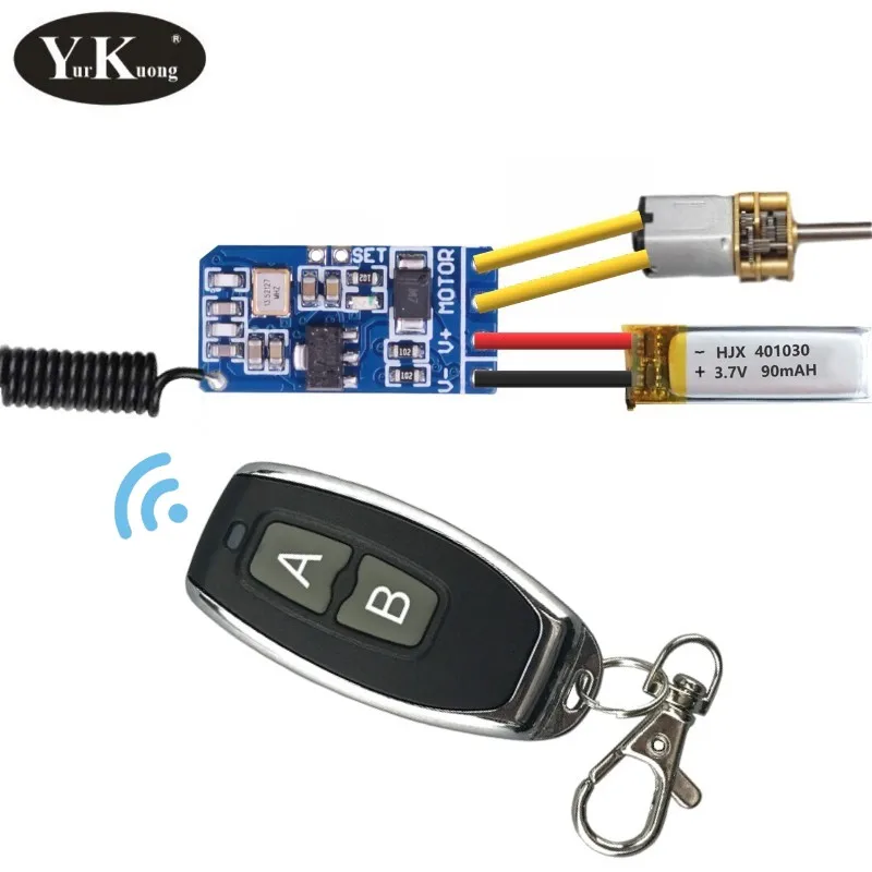 Mini-Motor-Fernbedienungsschalter, kleiner winziger Motor, RF-Funk-Controller, Vorwärts-Rückwärts-Stopp, RX TX 433-Magnetspulen-Fernbedienung Image