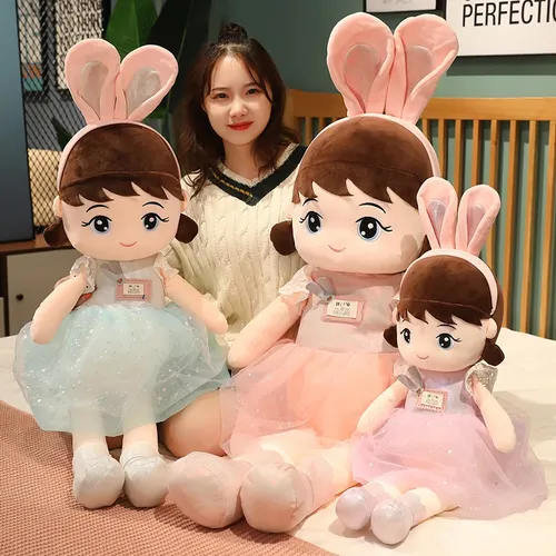 45cm Kawaii Plüsch Mädchen Puppen mit Kaninchen Ohr Weiche Angefüllte Puppen Schöne Plüsch Spielzeug
