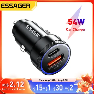 Essager 54W Autoladegerät 5A Schnellladung Typ C Quick Charge 3.0 QC PD 3.0 SCP USB Autoladegerät für Xiaomi Samsung iPhone Ladegerät