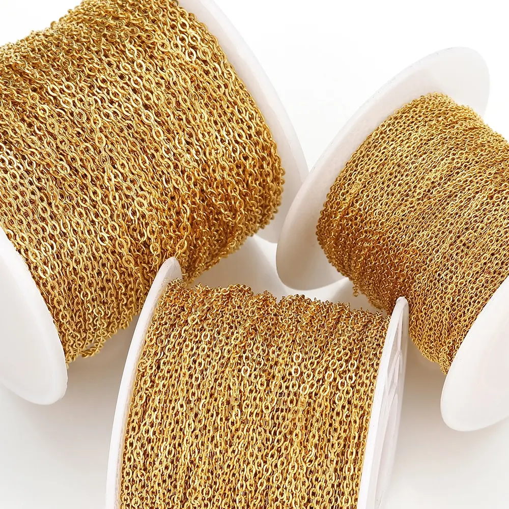 10 Meter Edelstahlkette 1 1,5 2 mm Gold- und Stahl-Farbglied für DIY-Schmuckherstellung, Halskette, Armband, Bulk-Kettenzubehör Image