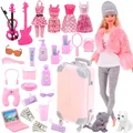 Rosa 43 Stück Barbies Puppe Kleidung Schuhe Zubehör Reise Koffer Spielzeug Fit 18 Zoll Barbies