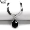 Gothic Wasser Tropfen Schwarz Obsidian Halskette Frauen Edelstahl Schlüsselbein Schlange Kette