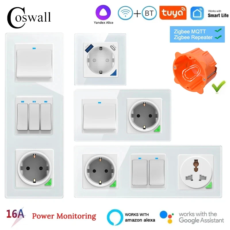 COSWALL DIY-Modul WIFI / Zigbee Smart EU-Steckdose mit PD 20 W Typ C und ein Dual-USB-Schnellladegerät mit Leistungsüberwachung Alice Image
