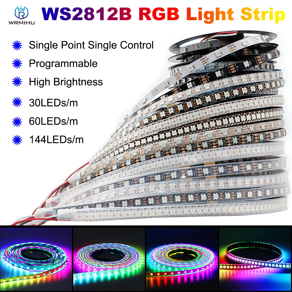 1m/2m/3m/4m/5m WS2812B Smart Pixel LED-Streifenlicht; 30/60/144 Pixel/LEDs/m; WS2812 IC; IP30/IP65/IP67, DC5V LED-Lampenband Image