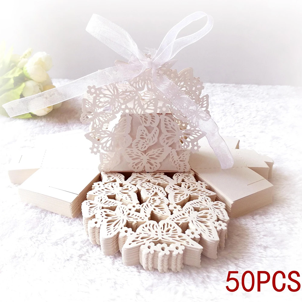 25/50 stücke Laser Cut Schmetterling Kutsche Bevorzugung Geschenk Candy Box Mit Band Verpackung Box Baby Dusche Hochzeit Party favor Dekoration Image