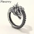 Foxanry Silber Farbe Vintage Mode Gothic Punk Alten Drachen Männer Schmuck Öffnung Ring Thai Silber