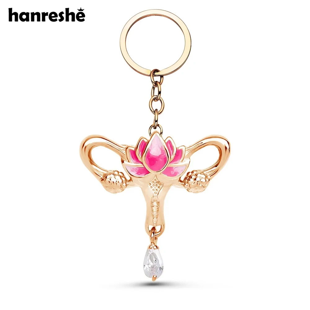 Hanreshe medizinische Anatomie weibliche Gebärmutter Schlüssel bund kreative Lotus Kristall baumeln Anhänger Schlüssel anhänger Schmuck für Frauen Krankens ch wester Arzt Image