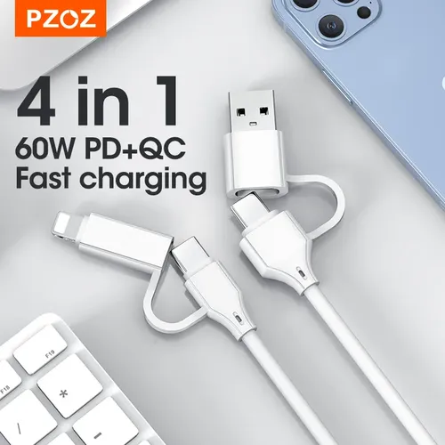 PZOZ 4 in 1 USB Kabel 60W Typ C Kabel Für iPhone 13 12 11 Pro Max 3 in 1 USB C Kabel PD 3A Für