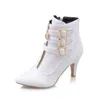 Schuhe Damen Stiefel Frühling High Heels Stiefeletten Spitzschuh Schnalle Stiefel Reißverschluss